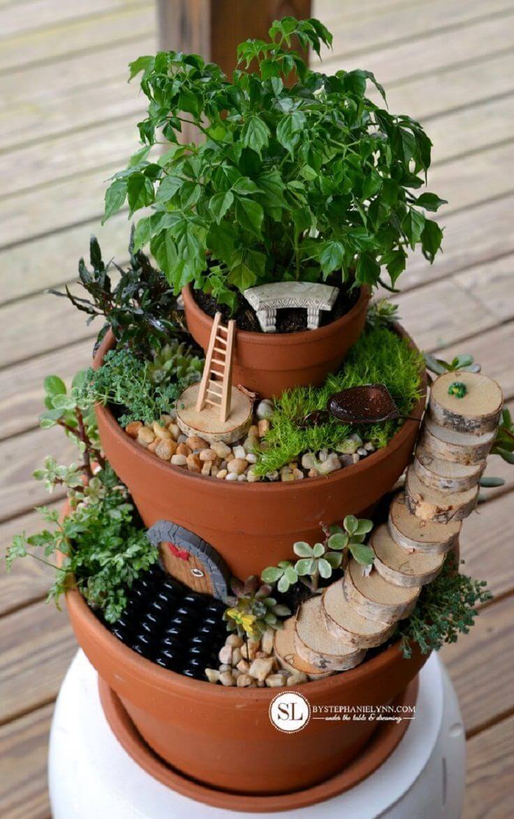 DIY Tiered Fairy Tower Pots | fairy garden accessories | miniture fairy garden ideas inspiration | homemade fairy garden decorations