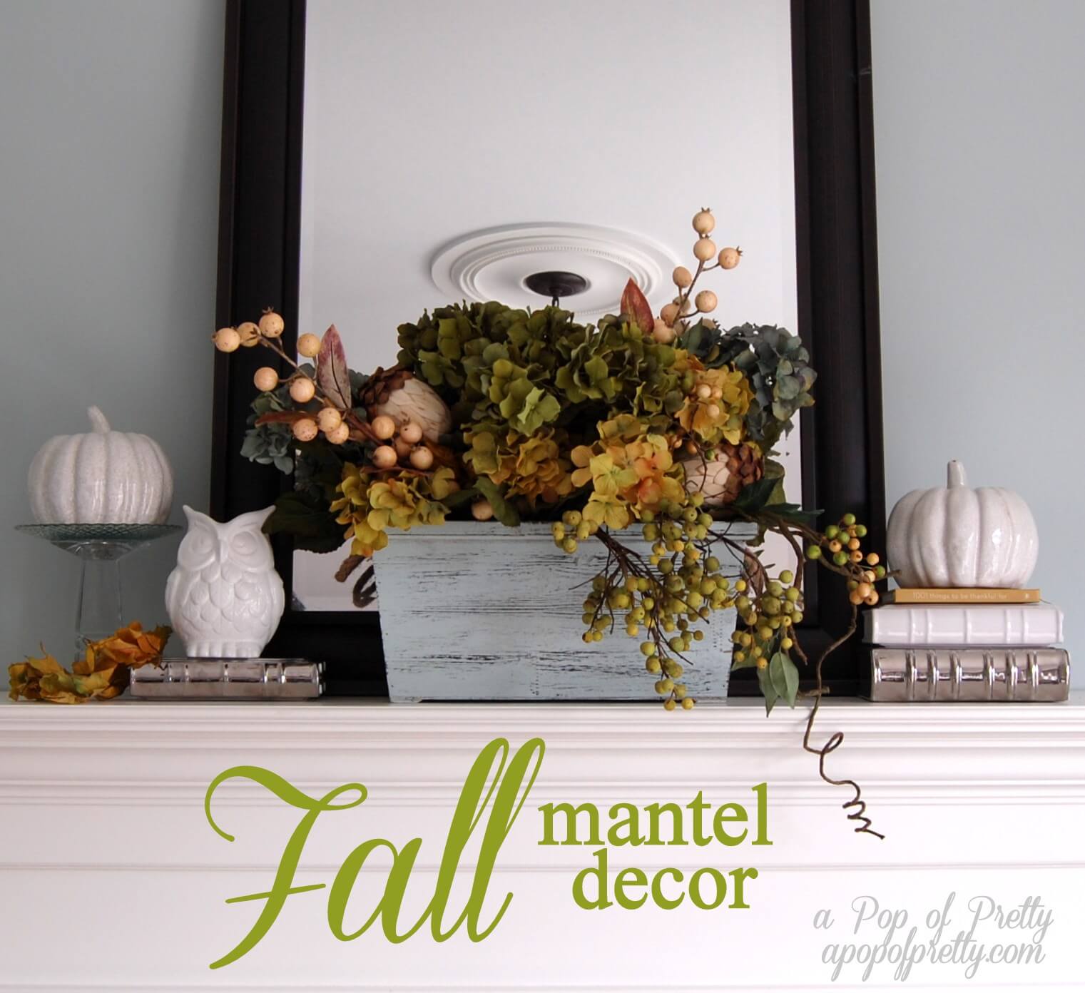 White Details Freshen up Traditional Colors | Fall Mantel Decorating Ideas For Halloween