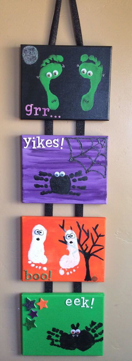 Hand and Footprint Canvases | Fun & Creative DIY Halloween Crafts for Kids