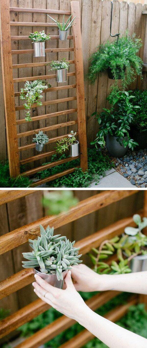 Modern Wooden Planting Wall with Metal Pots | DIY Outdoor Hanging Planter Ideas | Plant Pot Design Ideas