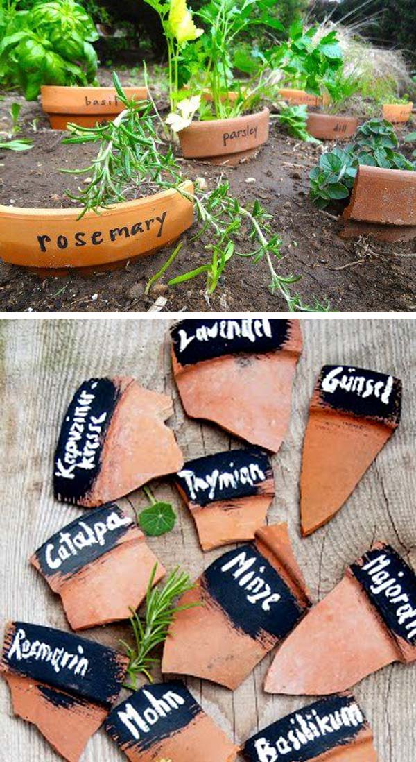 Make plant markers out of broken pots | Clever Gardening Ideas on Low Budget
