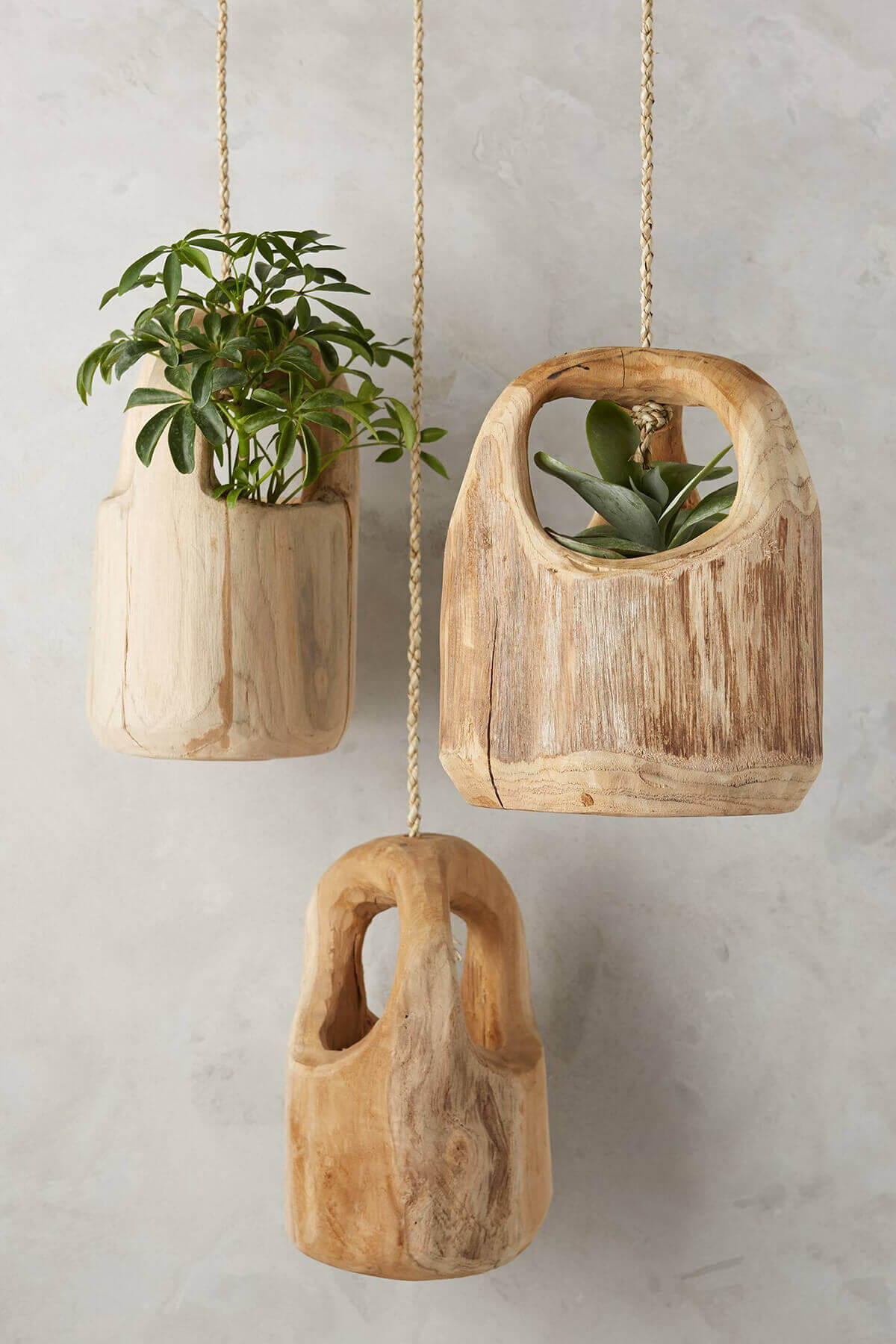Rustic Carved Wooden Hanging Planters | DIY Outdoor Hanging Planter Ideas | Plant Pot Design Ideas