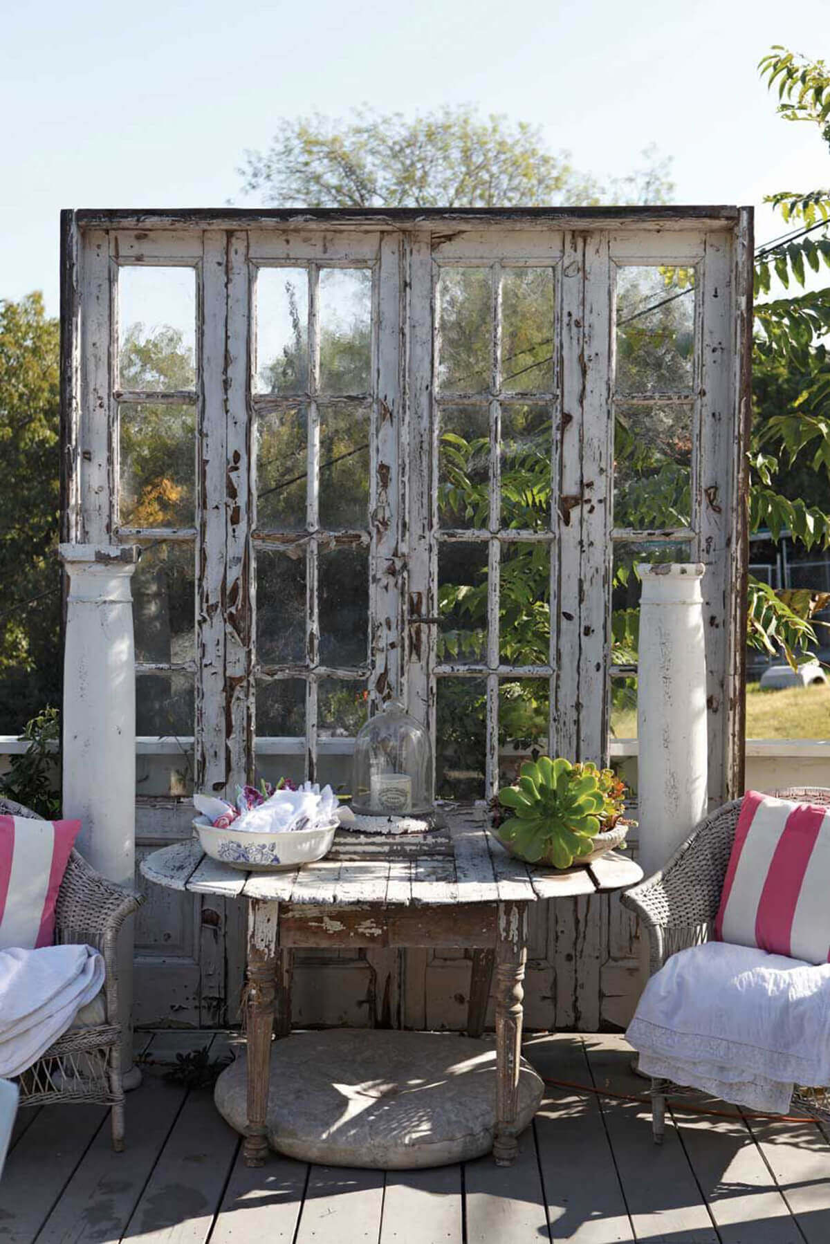 Weathered French Doors as a Backdrop | Creative Repurposed Old Door Ideas & Projects For Your Backyard