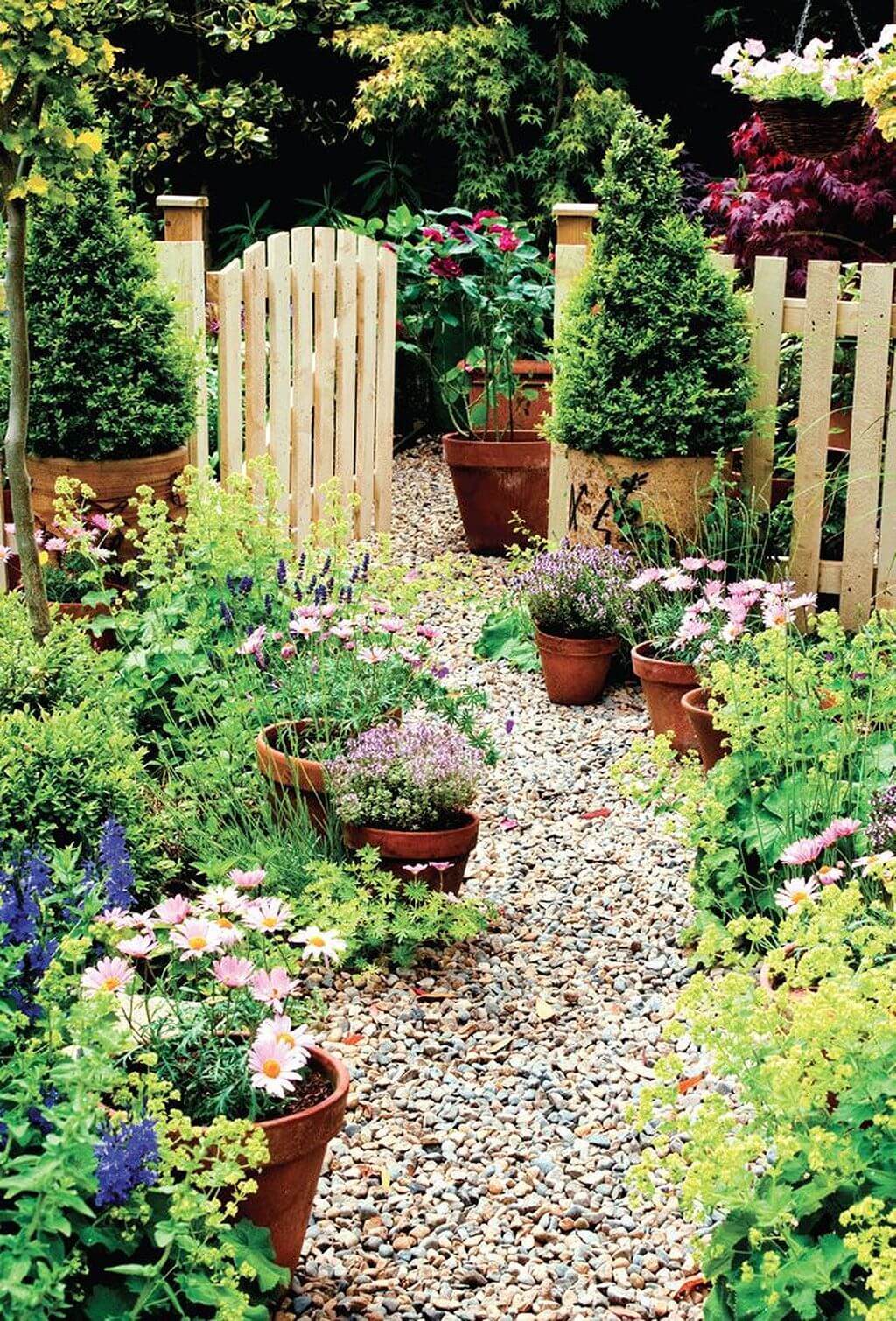 Meandering Path with Potted Flowers