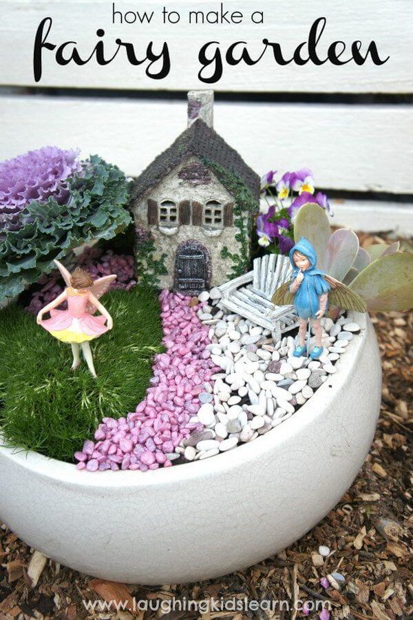 Cabbage and Colored Pebble Garden | fairy garden accessories | miniture fairy garden ideas inspiration | homemade fairy garden decorations