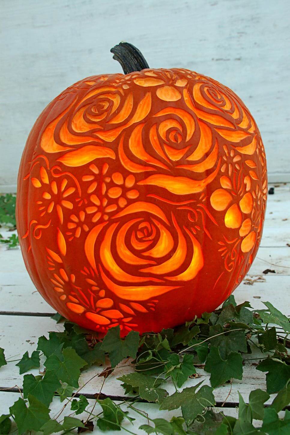 DIY Pumpkin Carving Ideas: Rose Petals
