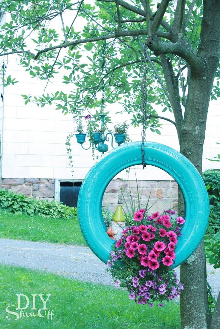 Creative Tire Swing Hanging Planter | DIY Outdoor Hanging Planter Ideas | Plant Pot Design Ideas