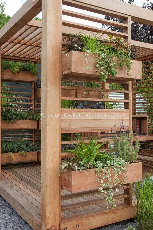 Built-In Tiered Wood Planter Boxes