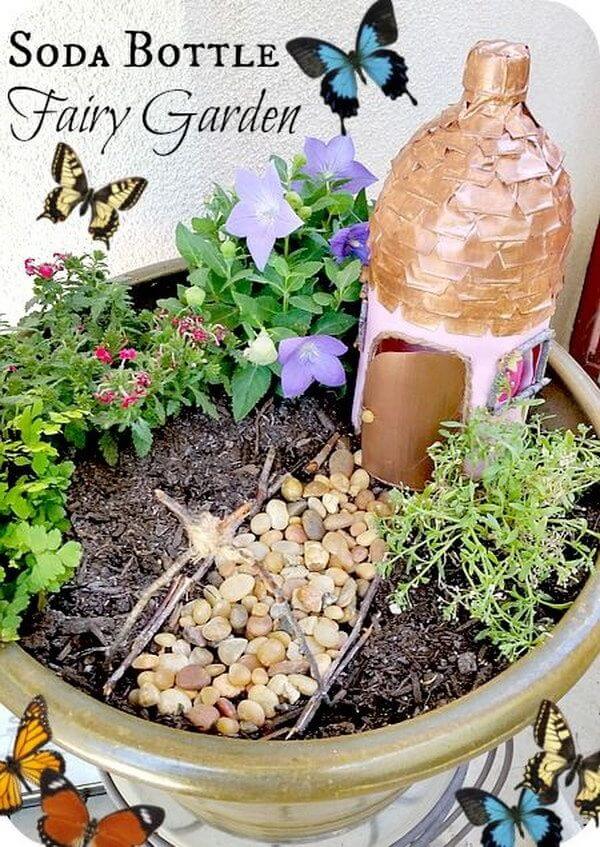 Splendid Soda Bottle Fairy Hut | fairy garden accessories | miniture fairy garden ideas inspiration | homemade fairy garden decorations