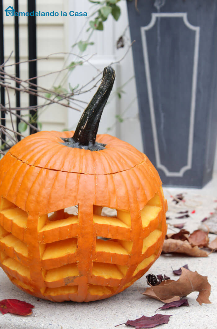 DIY Pumpkin Carving Ideas: Feather Carved Pumpkin