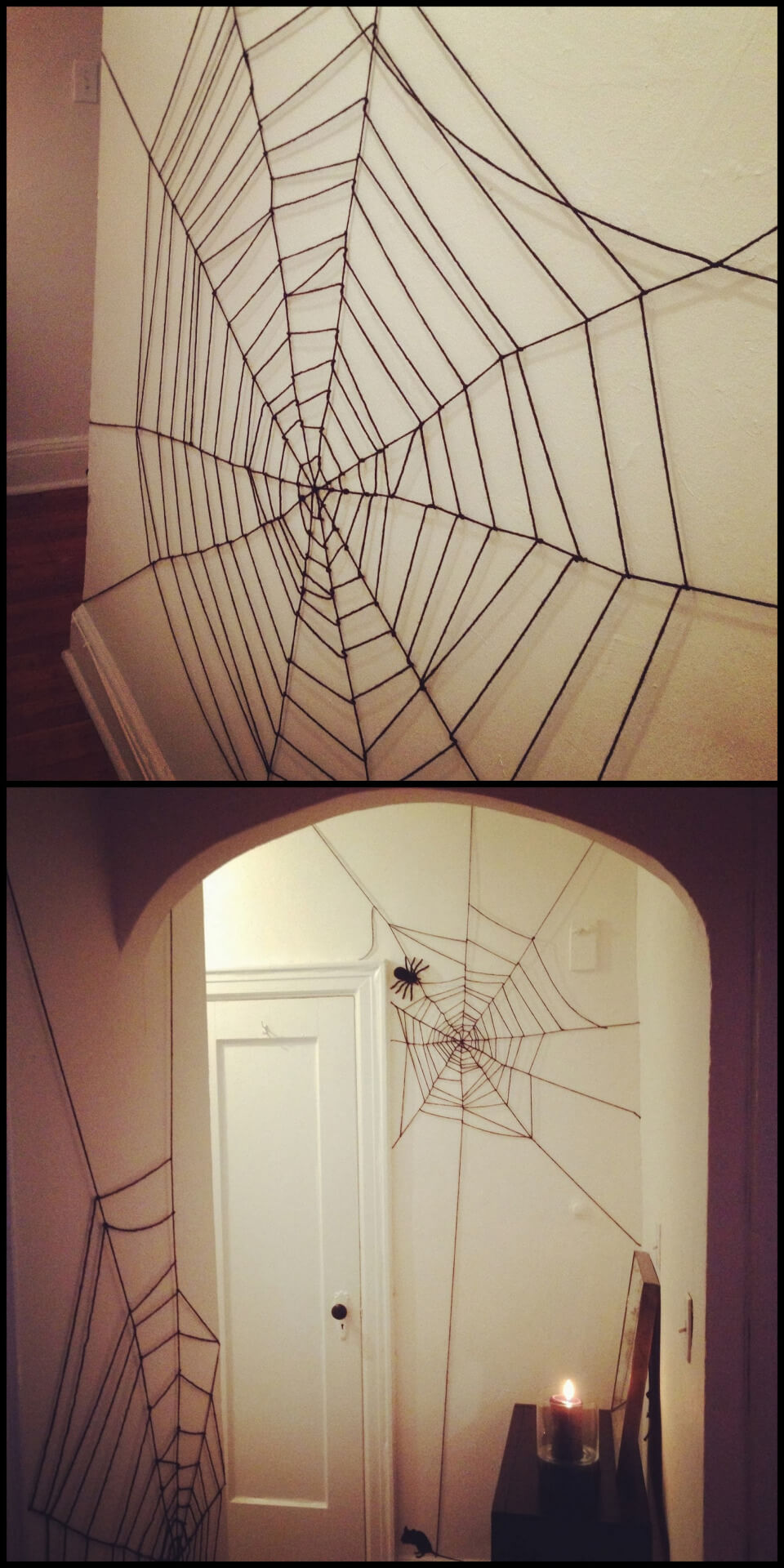 Yarn Spiderwebs Transform Rooms | DIY Indoor Halloween Decorating Ideas