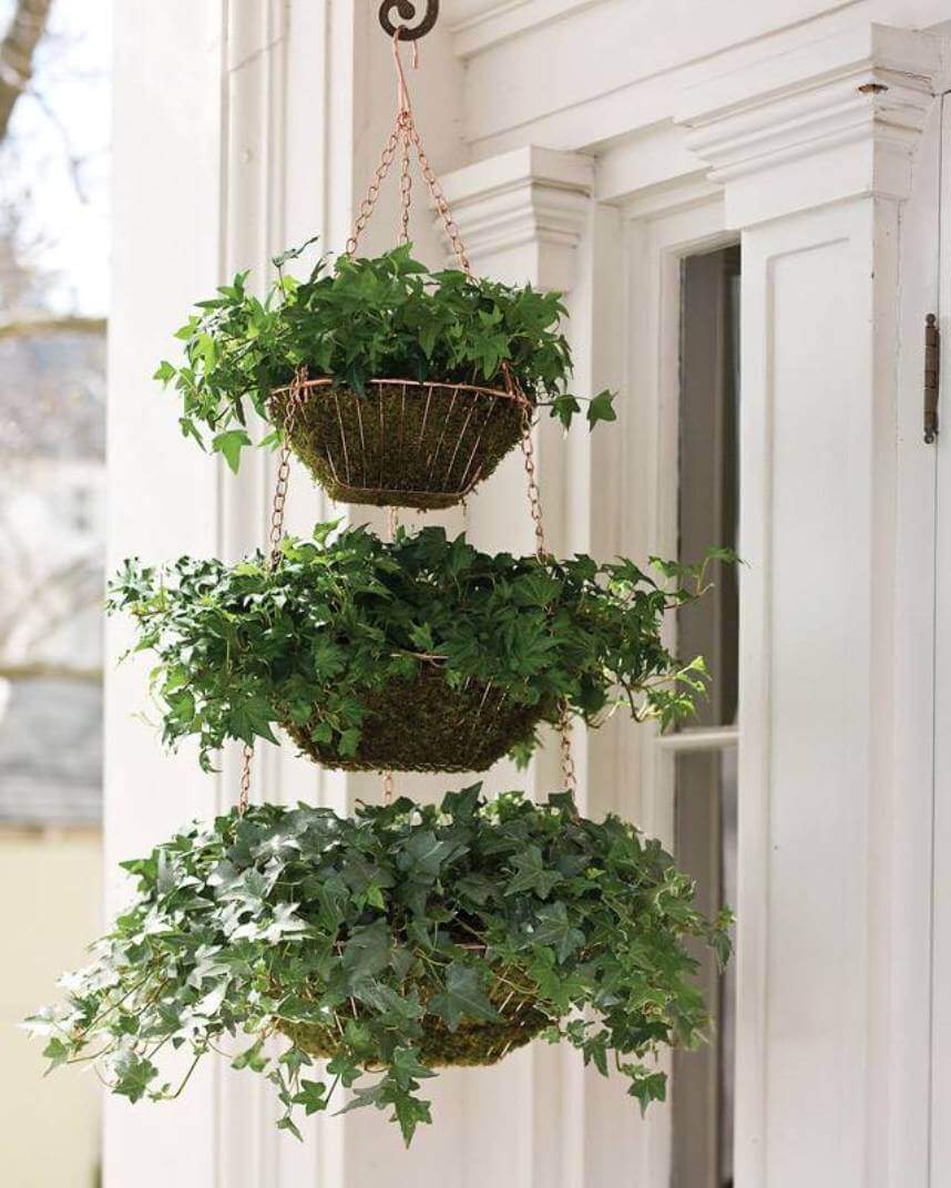 Three Tiered Hanging Ivy Baskets | DIY Outdoor Hanging Planter Ideas | Plant Pot Design Ideas