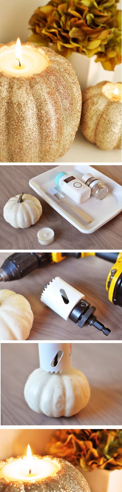 DIY Pumpkin Candle Holders | Best DIY Fall Centerpiece Ideas | FarmFoodFamily.com