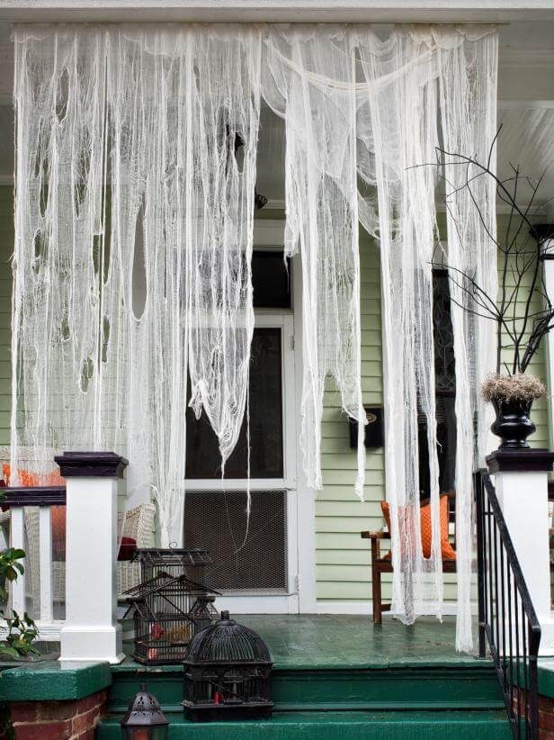 Ghostly Outdoor Draperies | Spooky DIY Halloween Entrance (Entryway) Ideas | FarmFoodFamily