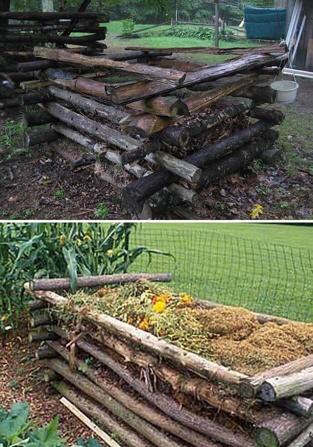 Log compost bin | Easy Compost Bins You Can DIY On Very Low Budget - FarmFoodFamily.com