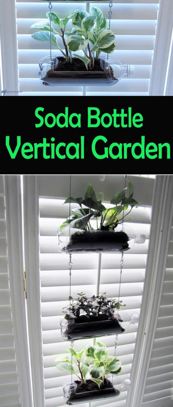 Upcycled Soda Bottle Vertical Garden | Creative Plastic Bottle Vertical Garden Ideas - FarmFoodFamily.com