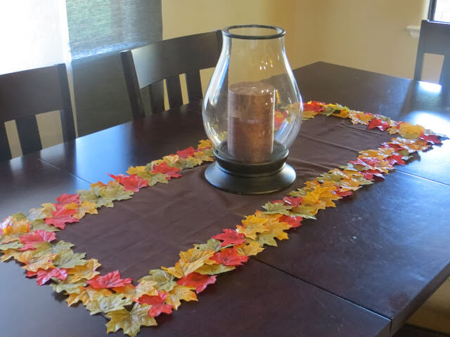 Fall Leaf table runner | DIY Fall-Inspired Home Decorations With Leaves - FarmFoodFamily