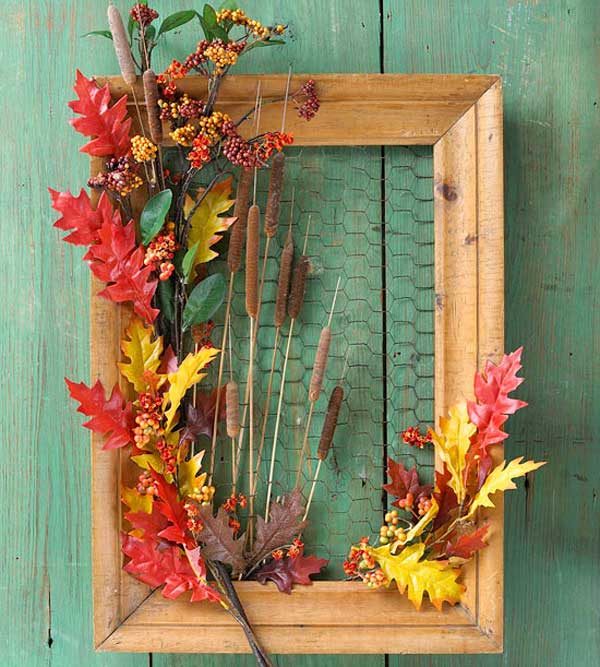 Picture Frame Wreath | DIY Fall-Inspired Home Decorations With Leaves - FarmFoodFamily