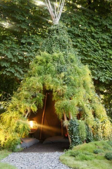 Teepee made of grasses and plants