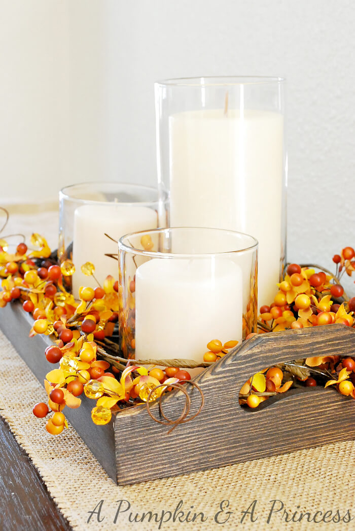 Fall Candle Centerpiece | Best DIY Fall Centerpiece Ideas | FarmFoodFamily.com