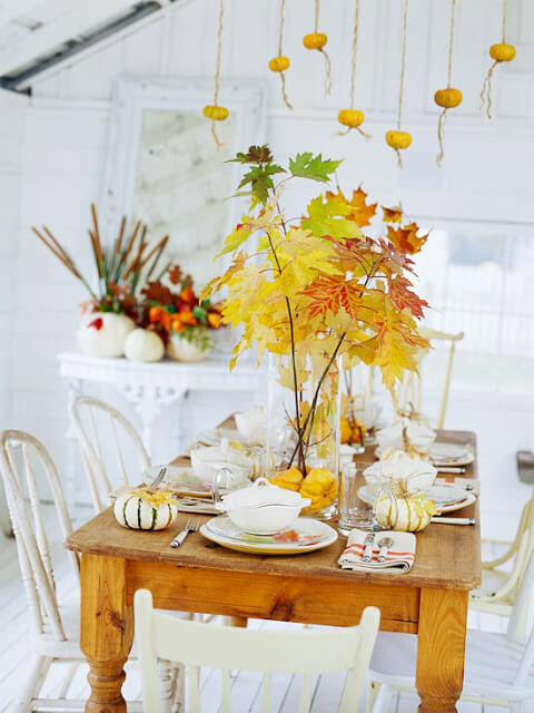 Autumn tablescape | DIY Fall-Inspired Home Decorations With Leaves - FarmFoodFamily
