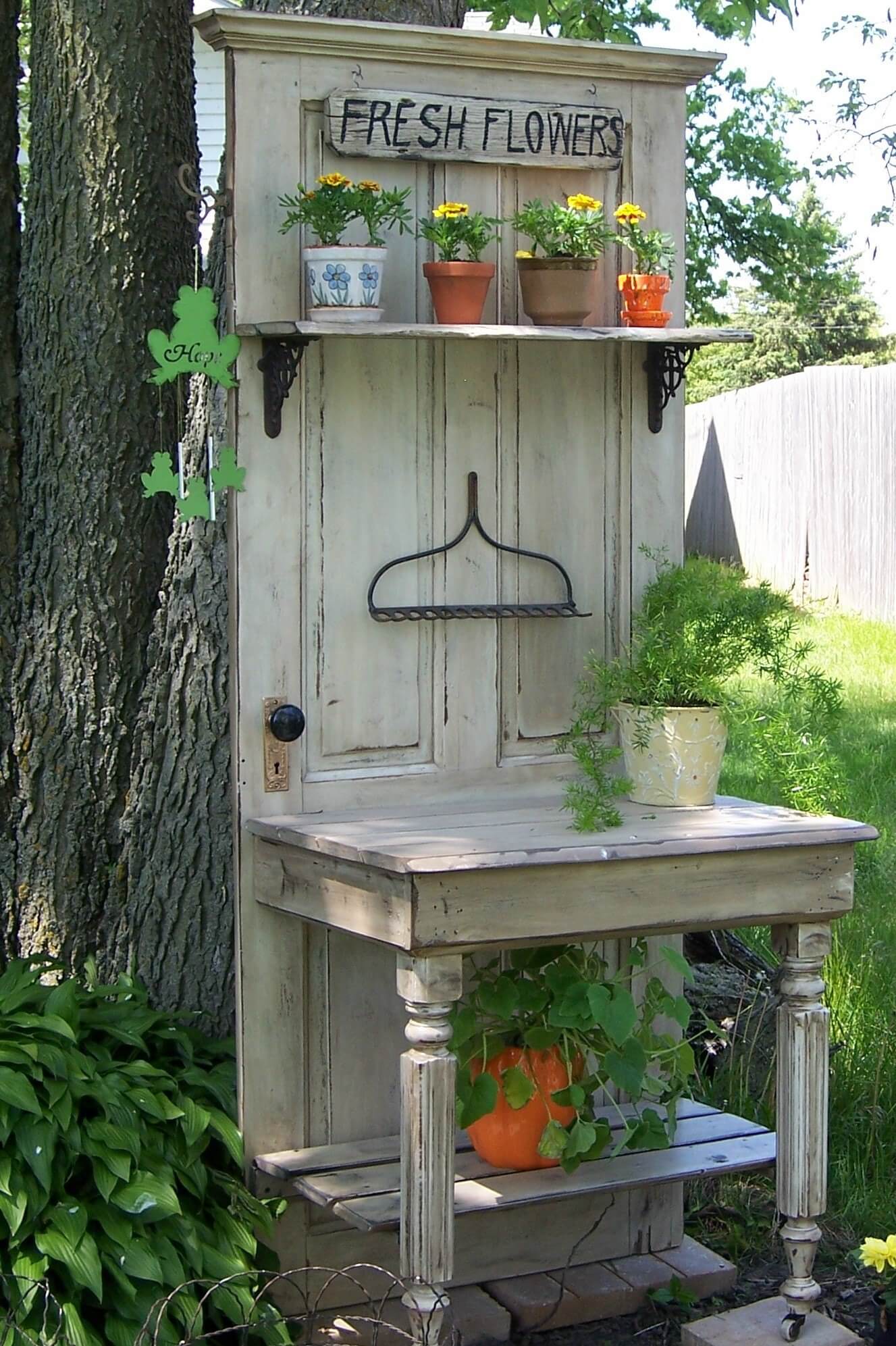 Potting Bench | Creative Repurposed Old Door Ideas & Projects For Your Backyard