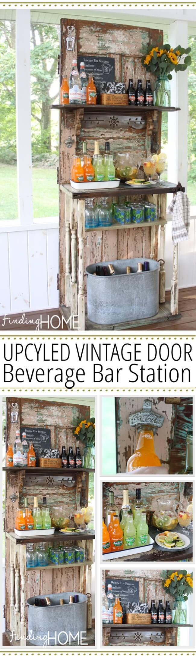 Upcycled Vintage Door Beverage Bar Station | Creative Repurposed Old Door Ideas & Projects For Your Backyard