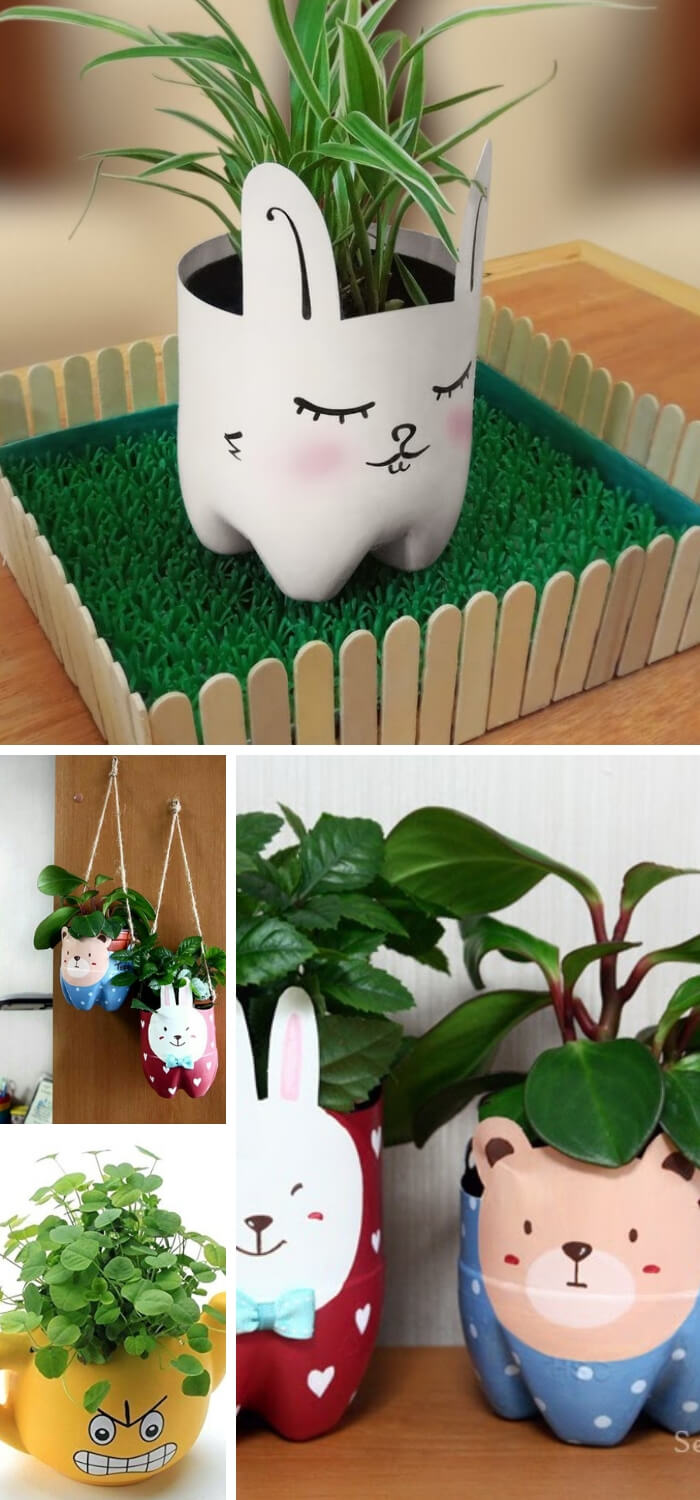 Cute DIY Face Planter | Clever Plastic Bottle Vertical Garden Ideas | FarmFoodFamily.com