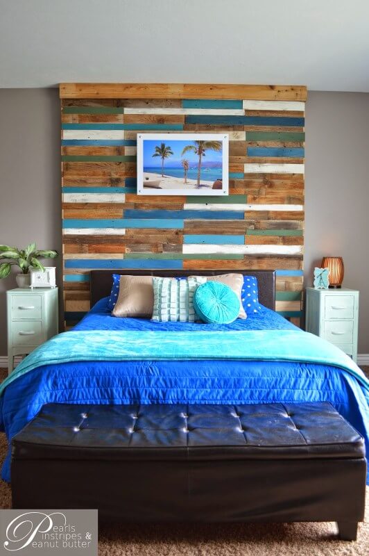 Beach-Inspired Plank Headboard Wall | DIY Headboard Decoration Ideas for Bedroom