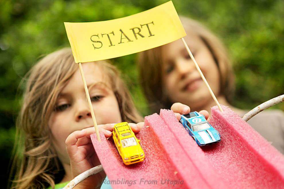 Pool Noodle Race Track | DIY Race Car Tracks for Kids - FarmFoodFamily