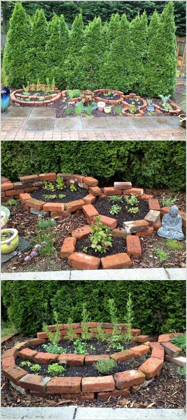 Brick Garden Bed | Cool Round Garden Bed Ideas For Landscape Design - FarmFoodFamily.com #raisedgarden #raisedgardenbed #gardenbed