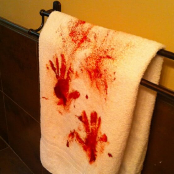 Bloody Handprints Towel | Last-Minute Halloween Crafts and Hacks | FarmFoodFamily.com