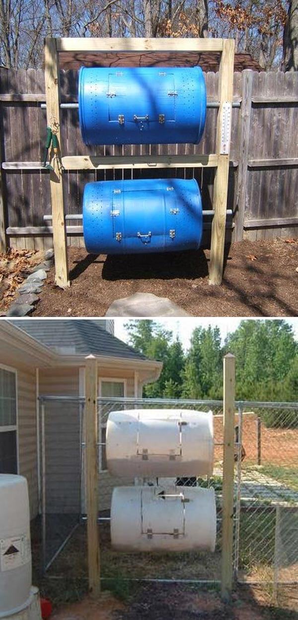 Double-Decker Drum Composter | Easy Compost Bins You Can DIY On Very Low Budget - FarmFoodFamily.com