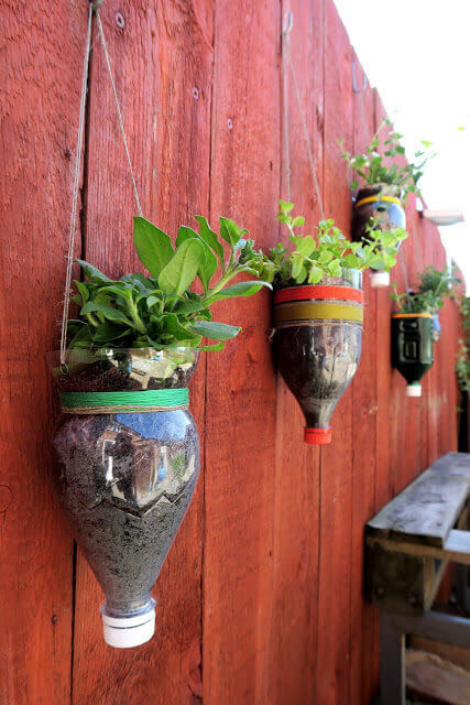 Fence garden | Creative Plastic Bottle Vertical Garden Ideas - FarmFoodFamily.com