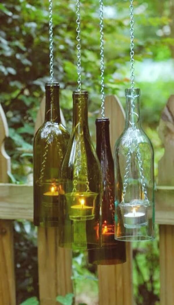Wine bottle lantern | Creative DIY Garden Lantern Ideas - FarmFoodFamily.com