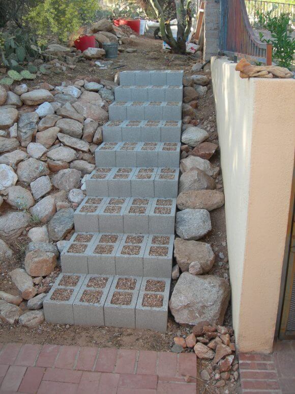 Concrete Blocks Garden Stair | Creative Garden Step & Stair Ideas | FarmFoodFamily