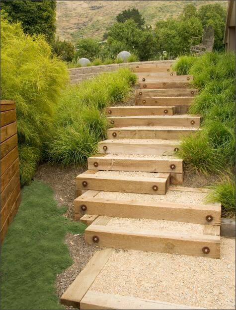 Garden Stair Made of Wood and Garvel | Creative Garden Step & Stair Ideas | FarmFoodFamily