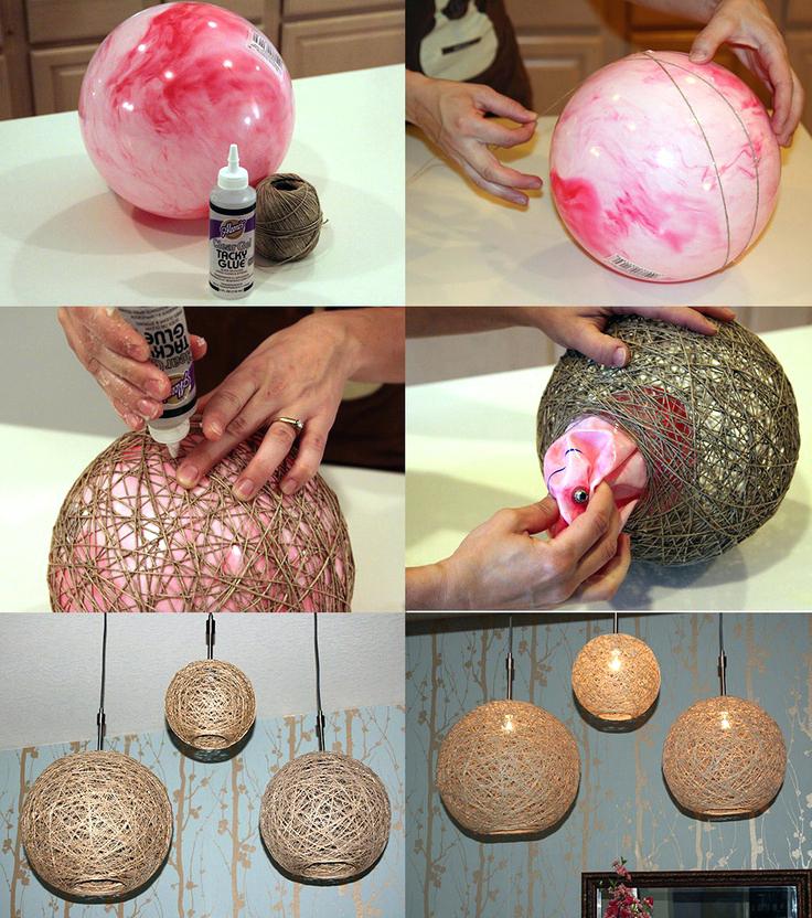 Lampshade with a bouncy ball and gluey string | Homemade Decorative Lamp Shade Ideas | FarmFoodFamily