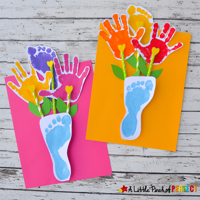 Handprint and Footprint Flowers and Vase | Simple Ideas for Kids' Crafts for Thanksgiving - FarmFoodFamily.com