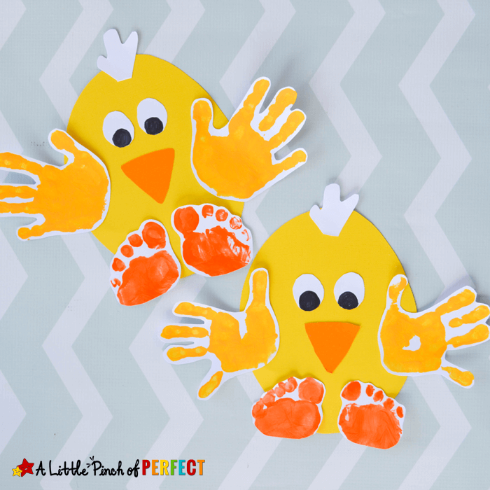 Handprint Spring Chicks | Simple Ideas for Kids' Crafts for Thanksgiving - FarmFoodFamily.com