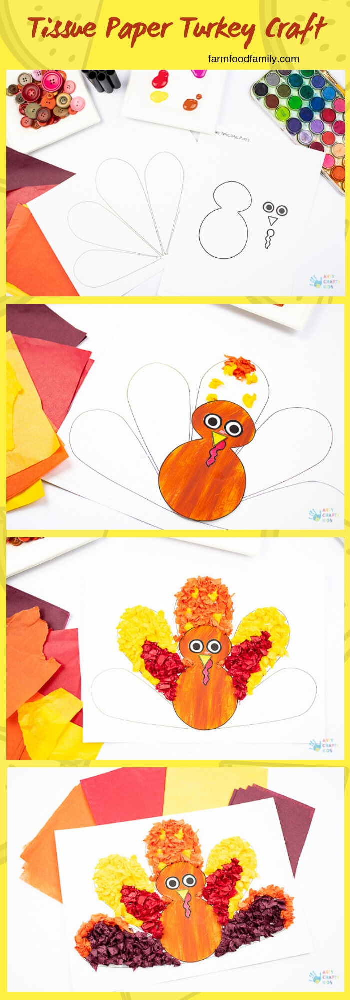Tissue Paper Turkey Craft | Simple Ideas for Kids' Crafts for Thanksgiving - FarmFoodFamily.com