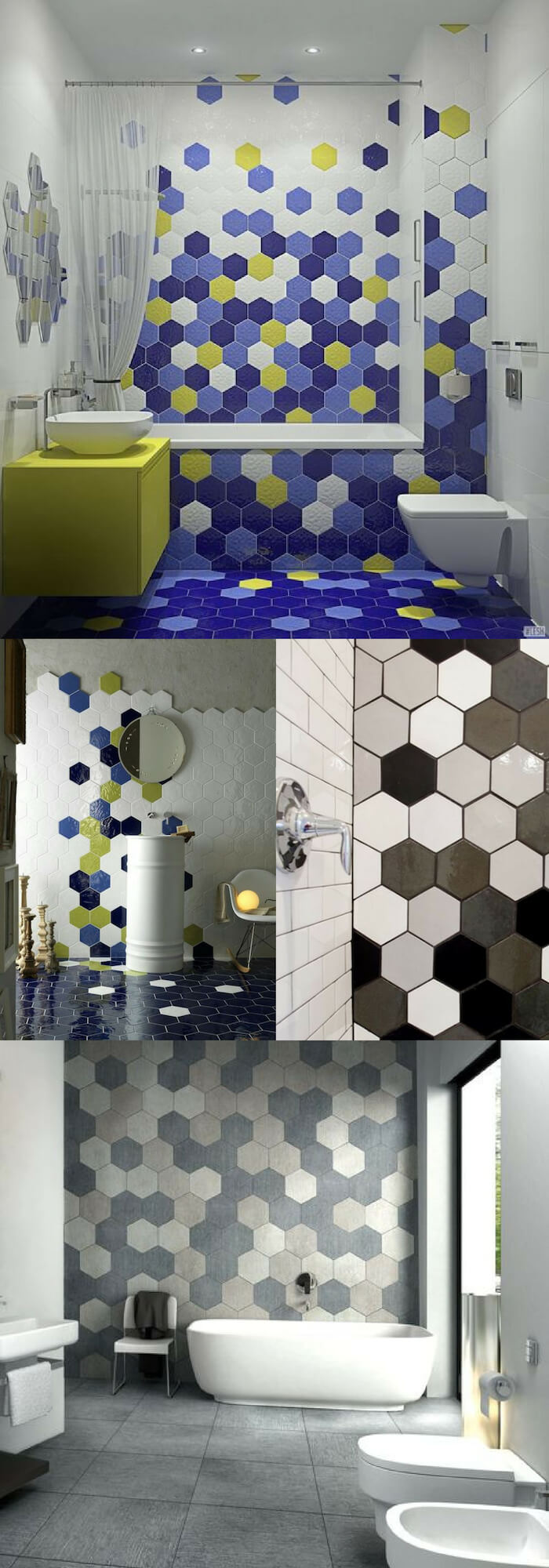 Hexagon wall | Unique Wall Tile Ideas for Bathroom Design