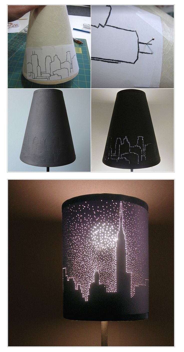 Create a cityscape of tiny lights | Homemade Decorative Lamp Shade Ideas | FarmFoodFamily