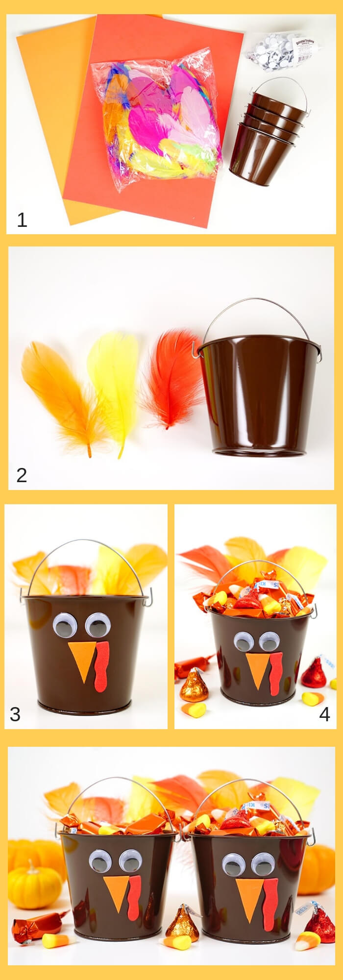 Turkey Treat Buckets | Simple Ideas for Kids' Crafts for Thanksgiving - FarmFoodFamily.com
