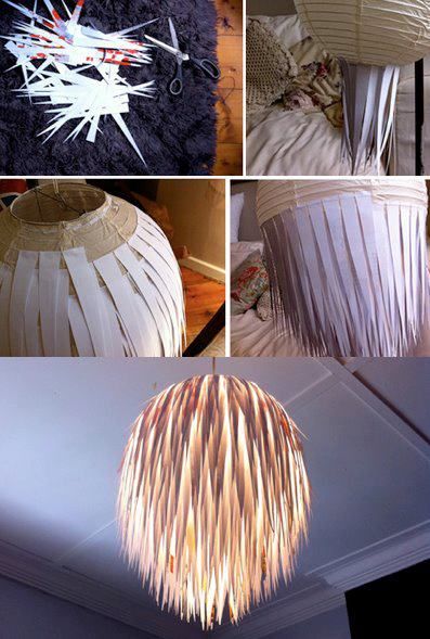 Lamp-paper strips | Homemade Decorative Lamp Shade Ideas | FarmFoodFamily