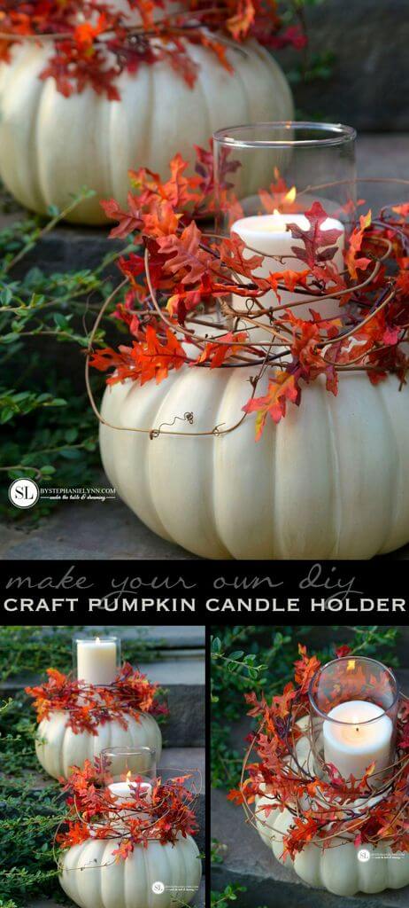 Pumpkin Candle Holder | DIY Fall Candle Decoration Ideas - Farmfoodfamily.com