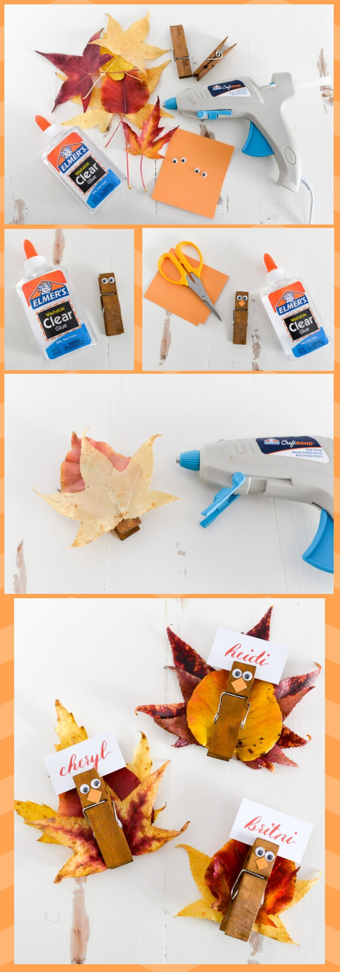 Easy turkey place card holders | Simple Ideas for Kids' Crafts for Thanksgiving - FarmFoodFamily.com