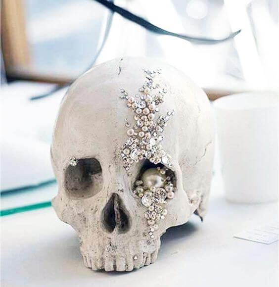 A sparkly jewelled skull | Halloween Wedding Theme Ideas - Farmfoodfamily.com