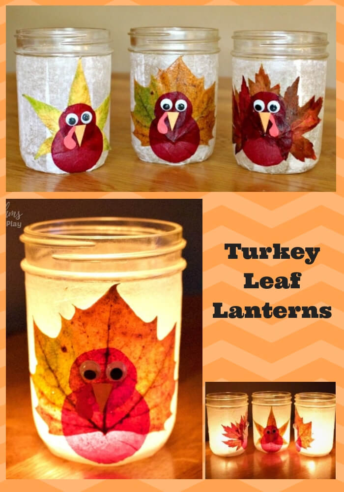 Turkey Leaf Lanterns | Simple Ideas for Kids' Crafts for Thanksgiving - FarmFoodFamily.com