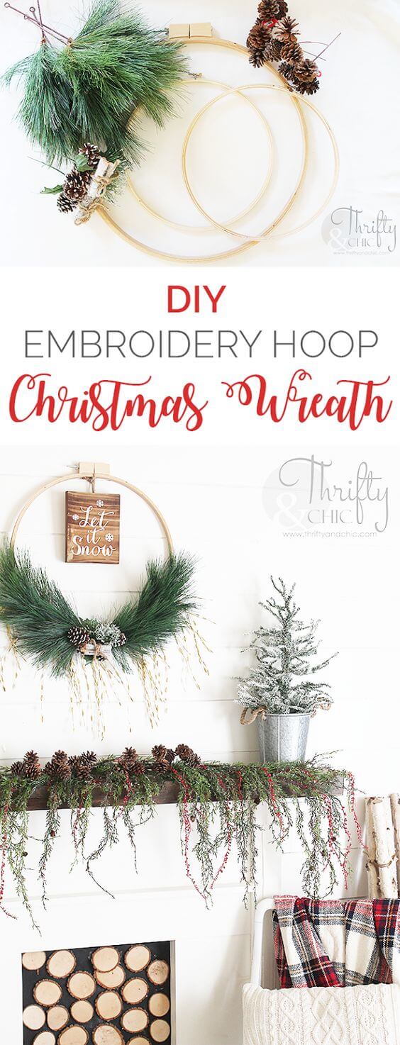 DIY Woodland Christmas Wreath With Embroidery Hoop | Creative, Easy, and Inexpensive Christmas Wreaths | Farmfoodfamily.com